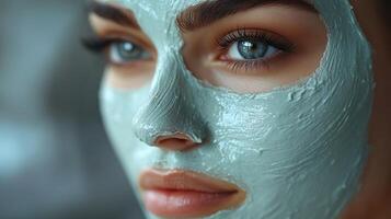 A woman with a mask on her face photo