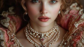 A beautiful woman with pearls and a crown photo