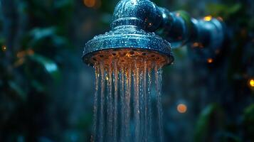 A shower head with water running down it photo