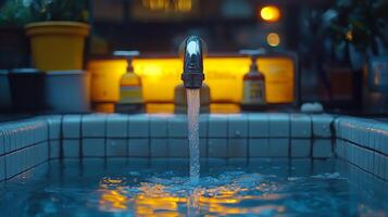 A faucet is running photo