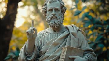 A statue of st peter is holding a book photo
