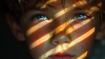 A young boy with freckles on his face photo