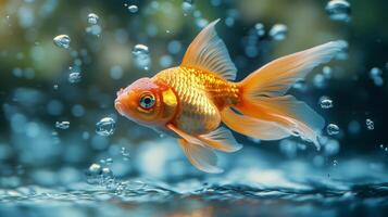 Goldfish in water with bubbles photo