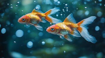 Two goldfish swimming in the water photo