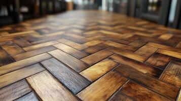 A wooden floor with a herringbone pattern photo