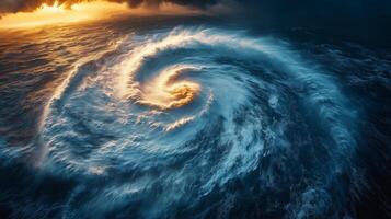A large stormy ocean with a tornado in the middle photo