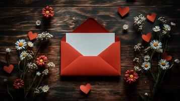 A red envelope with a blank white card photo