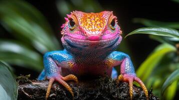 A Vibrant Lizard Perched on a Branch in a Tropical Setting photo