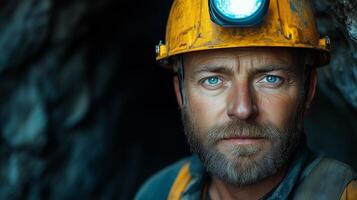 A man in a hard hat and helmet photo