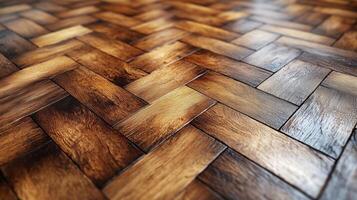 A close up of a wooden floor with a herringbone pattern photo