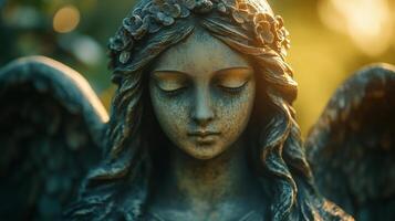 An angel statue with her eyes closed photo
