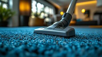 A vacuum cleaner on a blue carpet photo