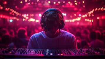 A dj in headphones at a party photo