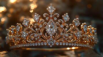 A gold crown with diamonds on it photo