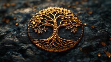 Golden tree of life on a dark background photo