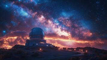 Astronomical telescope in the night sky photo