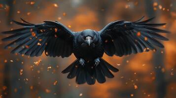 Angry black bird with spread wings photo