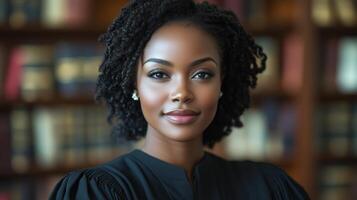 A young black woman in a judge's robe photo