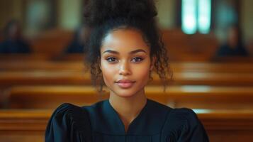 A young woman in a judge's robe photo