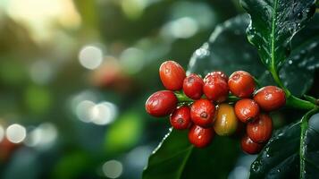 Coffee beans on a tree branch photo