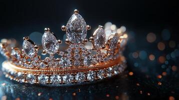 Elegant Diamond Crown on Black Background photo