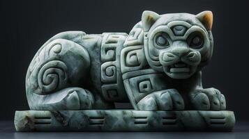 A stone sculpture of a tiger with a black background photo