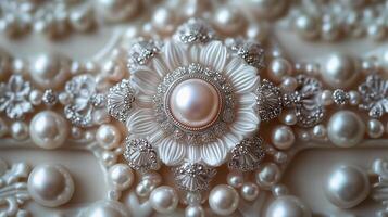 Symmetrical diamond motif created with delicate pearl chains photo