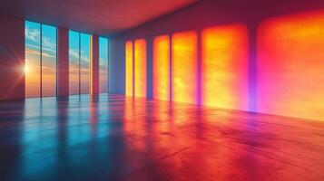 Abstract rainbow light in empty room photo