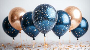 Blue and gold balloons with confetti photo