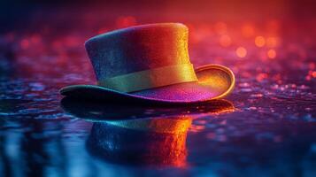 A hat sitting on the ground in the rain photo
