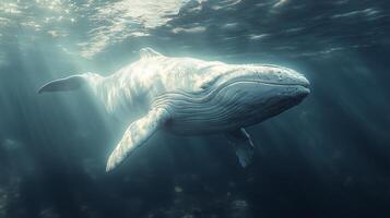 A large white whale swimming in the ocean photo
