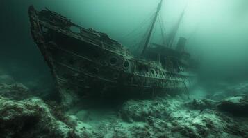 An underwater view of an old ship photo