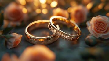 Two Golden Wedding Bands Creating an Infinity Loop photo