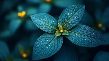 A close up of a blue flower with yellow spots photo