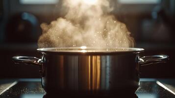 A pot with steam coming out of it photo