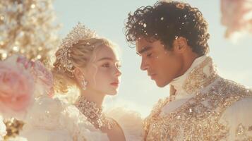 The prince and princess are looking at each other in a scene from the disney movie photo