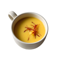 A white cup filled with soup and garnished with saffron png