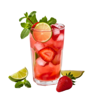 A glass of strawberry mojito with lime slices png