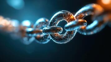 Close-up of a Metallic Chain with Sparkling Details and a Blue Background photo