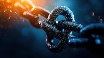 Close-up of a Heavy Metal Chain with Water Droplets and Dramatic Lighting in a Dark Background photo