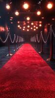Red carpet leading to an elegant venue illuminated by warm lights in a sophisticated atmosphere photo