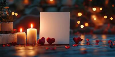 Romantic candlelit setting for a special occasion with hearts and an empty canvas photo