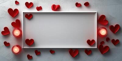 Romantic decorations with red hearts and candles for special occasions and celebrations photo