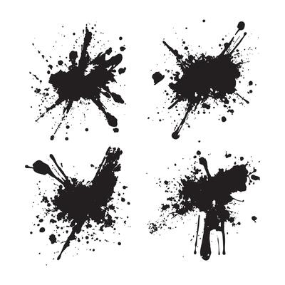 Set of Black Abstract Ink Stain Water Fluid Liquid Splash Splatter Drop Explosion