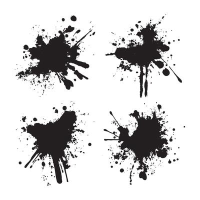 Set of Black Abstract Ink Stain Paint Water Fluid Liquid Splash Splatter Explosion