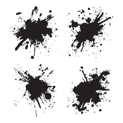 Set of Black Abstract Ink Stain Paint Water Fluid Liquid Splash Splatter Drop