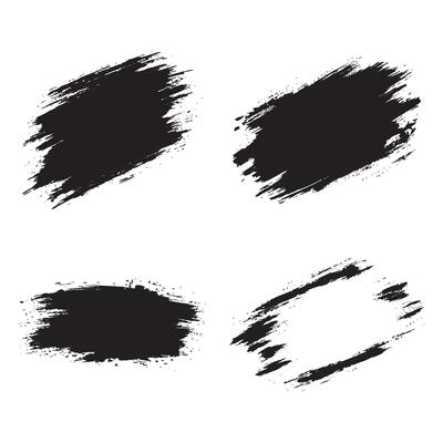 Elements Set of Black Abstract Wide Rustic Rough Brush Stroke