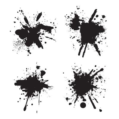 Elements Set of Black Abstract Ink Stain Paint Water Fluid Liquid Splash Splatter Explosion