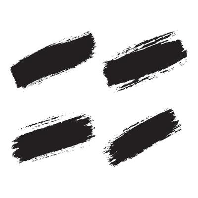 Set of Black Abstract Long Line Rustic Rough Brush Strokes
