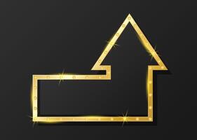 Arrow direction. Golden premium design with shiny diamonds on black background. Flat illustration, emblem with empty copy space vector